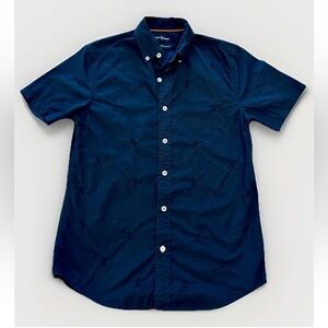 Psycho Bunny Navy Button Up Shirt Mens XXS All Over Logo Short Sleeve